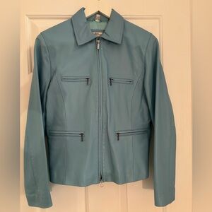 Best Connections Turquoise Leather Jacket with Zip Pockets $400 - DE 38 (US 8)